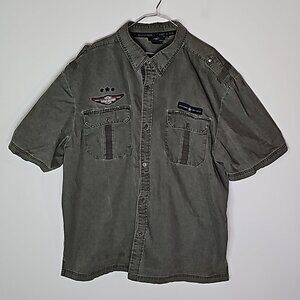 Harley Davidson XXL gray button down short sleeve shirt